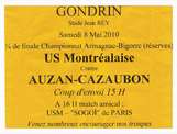 Affiche de Match des Sogoï dans le Gers du 8 mai 2010, attention Mesdames nous sommes  de Paris 